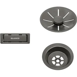 Blanco, Zubehör Sanitärinstallation, Ablauf- und Überlaufset für Einzelbecken satin dark steel