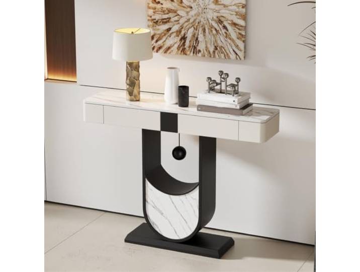 ZSCNYHMT Konsolentisch mit Schublade und Sintersteinplatte Steinplatte, Schublade und stabiles Gestell vereinen Stil und Funktion für moderne Wohnräume(B2,100cm/39.3in)