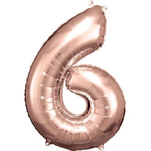 Amscan Luftballons 9906281, Riesenzahl 6, rose, Folienballon, 60 x 88 cm