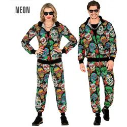 Widmann Dia De Los Muertos Trainingsanzug mit Totenköpfen Oberteil, Hose Unisex (XXL)