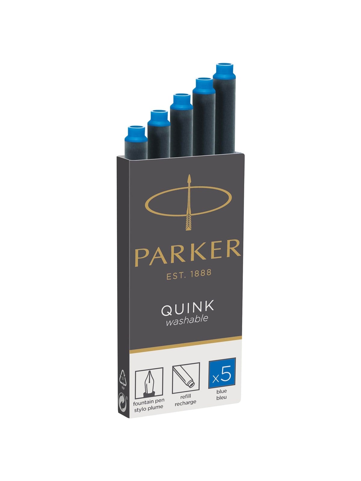 Parker Tintenpatronen für Füller | lange Patronen | auswaschbare blaue QUINK Tinte | 5 Stück