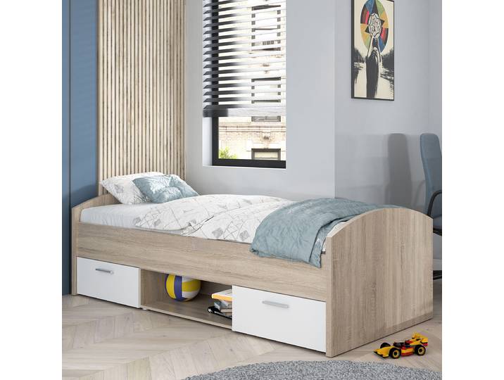 Einzelbett 90 x 200cm Weiß/Beige