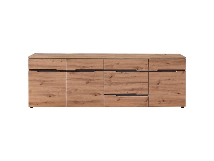 Carryhome Sideboard, Graphit, Eiche Artisan, Kunststoff, 4 Fächer, 4 Schublade(n) Schubladen, 230.2x75.5x43.8 cm, Wohnzimmer, Kommoden & Sideboards, Sideboards