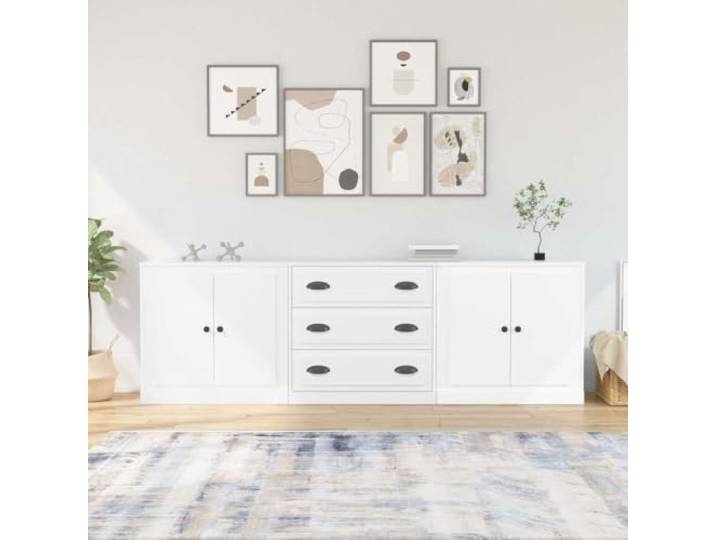 RJPLMFV Anrichte, weiß, 3-teilig, Holz, Ingenierie Schrankaufbewahrung, glatte Oberfläche, Wandbefestigung inklusive, für Wohnzimmer
