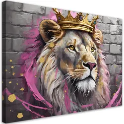 WANDBILD löwenkönig rosa