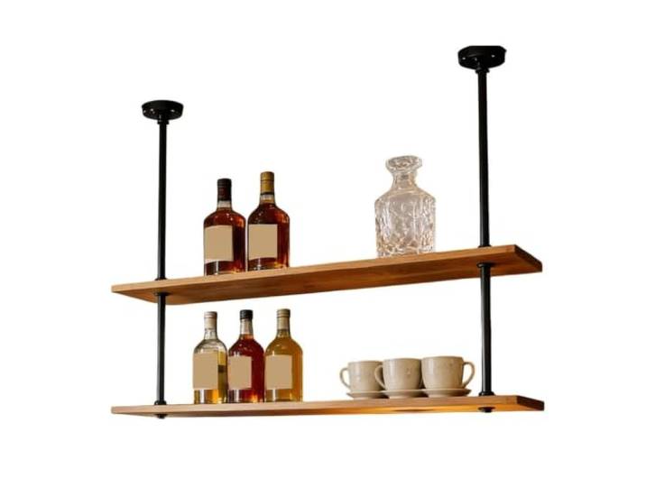 Gaommini Weinflaschenhalter aus Holz für Aufhängen, 3 Etagen, industrielle Deckenregale für Bar, Küche, Topf, Pfanne, Weinglas, Pflanzenständer(2-Layer,50cm(19.7in))