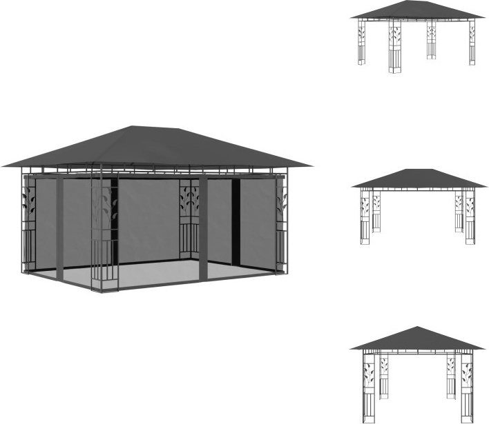 vidaXL Pavillon mit Moskitonetz 4x3x2,73 m Anthrazit 180 g/m² - Pavillons & Partyzelte