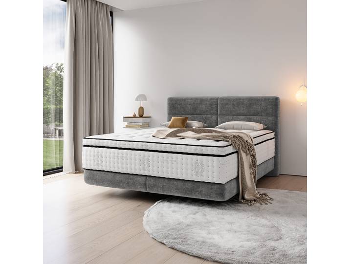 Lit boxspring Soncy 140 x 200cm Gamme chenille Gris/Gris foncé