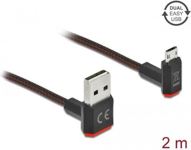 Delock EASY-USB 2.0 kabel, Type-A naar Micro-B, rechte hoek, 2 meter, zwart