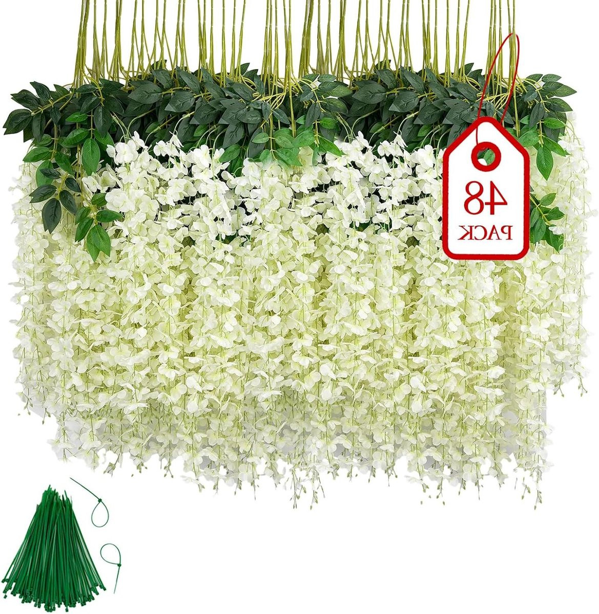 48 stuks Kunstmatige Hangbloemen Nep Blauweregen Decoratie Buiten Lichtpaars