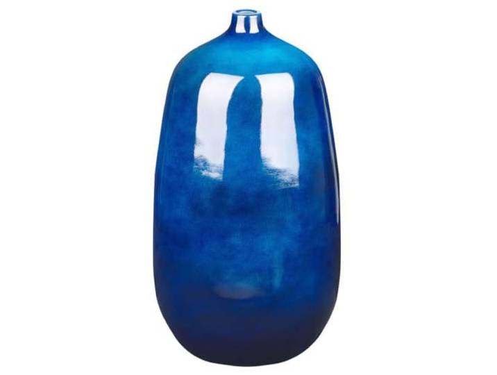 Beliani Blumenvase Dunkelblau Terrakotta Ovale Handgefertigt Bauchig Modern Keramik, Blau, Gefärbt, Benötigt keine Montage, 27 x 27 x 45 cm