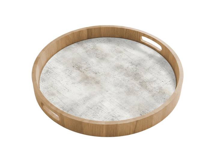OnlyWow Tablett - Grau - Beton - Verwittert - 50x50 cm, Hellgrau, Holz, Echtholz,Eiche, Rund, 50x5x5 cm, Geschirr, Tischkultur & Serviergeschirr, Tabletts