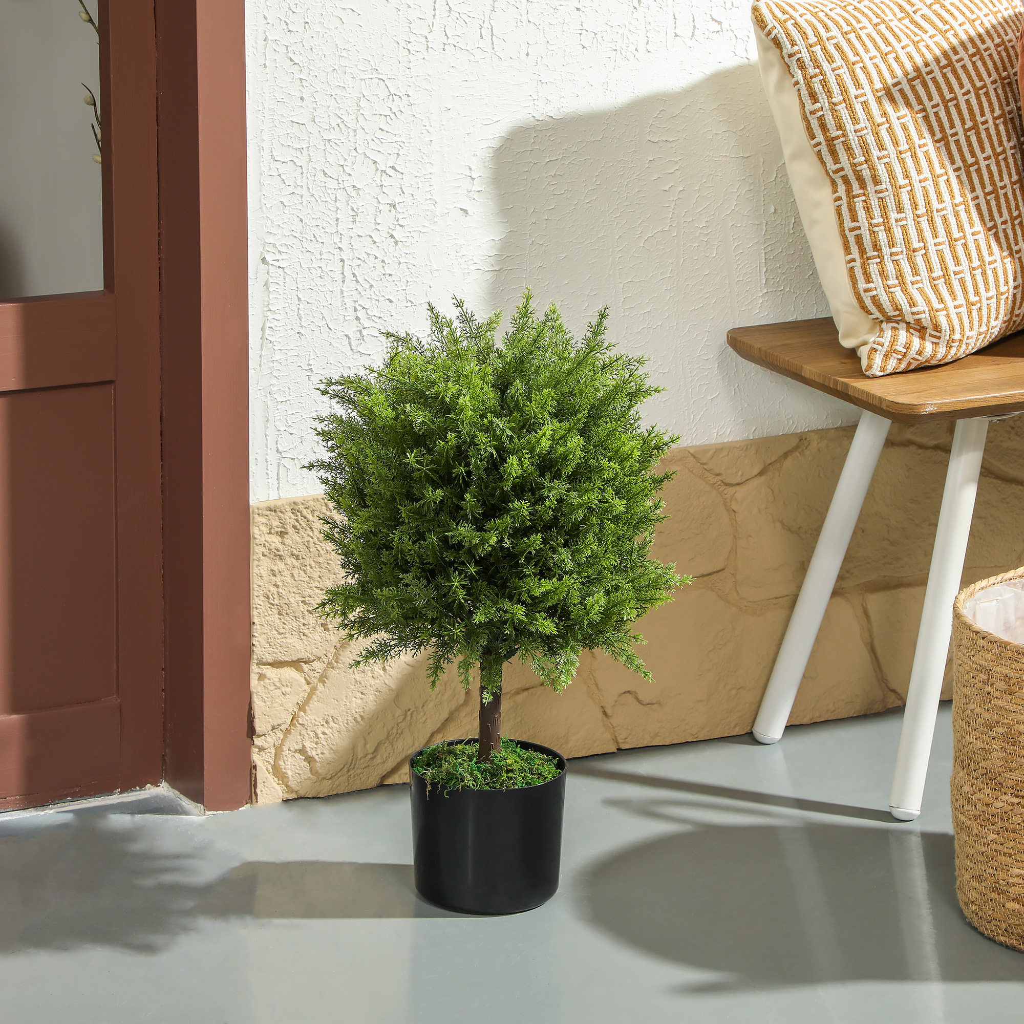 Homcom Pianta Finta Albero Cedro con Vaso Incluso per Interno ed Esterno, Altezza 55 cm, Verde