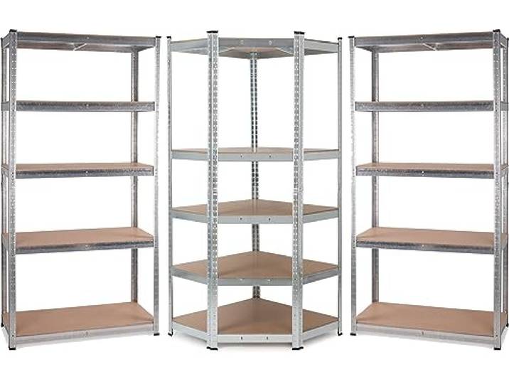 Stagecaptain Heavyrack Lager-Eckregal Extended Set, 8 kg Robuste Steckregale für Lagerräume, Keller und Speisekammern, Bestehend aus 2 geraden Regalen und einem Eckregal, 8 kg