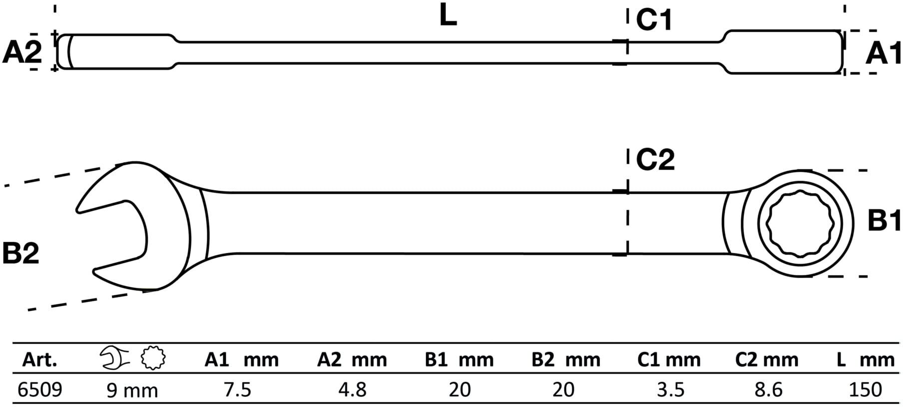BGS Ratschenring-Maulschlüssel 6509, SW 9 mm ; BGS technic)