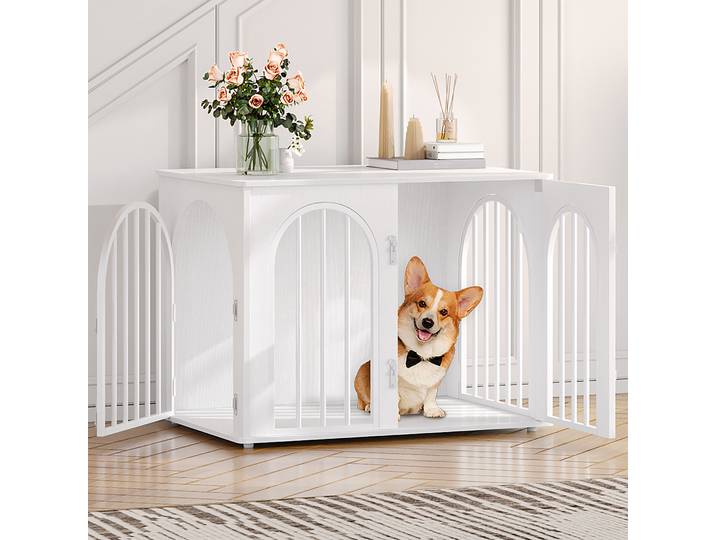 Cage pour chien, meuble, 80 cm, pour la maison, 3 portes, porte arquée, cage pour chien moderne d'intérieur, table d'appoint, cage pour chien robuste