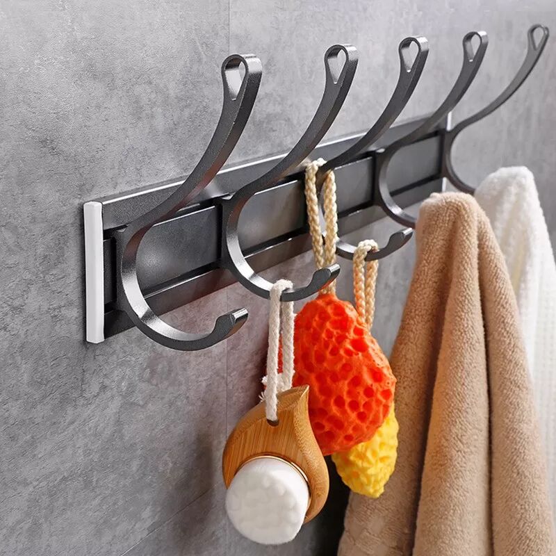 INF Türhakenleiste mit verstellbaren Haken - Ideal für Bad, Schlafzimmer & Küche Grau