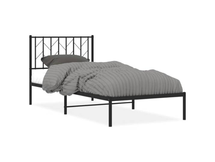 KKgypkn Stahlbett 90x200 cm, schwarzes Bettgestell mit Kopfteil, Metallbett mit Lattenrost und Stauraum