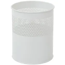 PROREGAL Runder halbperforierter Papierkorb aus Metall | 10 Liter, HxØ 27,5x23,5cm | Weiß