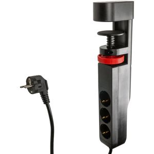 FeinTech Tischsteckdose MD833, mit 3 m Schuko Kabel, mit Schalter, schwarz, 3-fach, USB-A & USB-C
