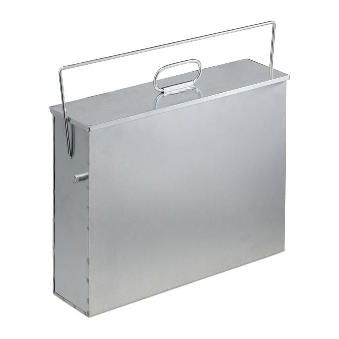 Relaxdays Asemmer met deksel, Zilver, Verzinkt staal, 10 liter, B/D/H: 44,5 x 34,0 x 12,0 cm