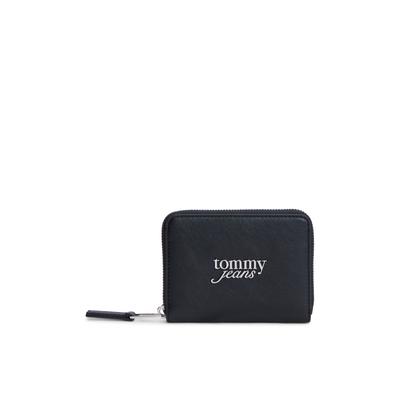 Geldbörse TOMMY JEANS "TJW BOLD MED ZA", Damen, schwarz, Lederimitat, Kleinlederwaren, Damen Geldbeutel, Portemonnaie mit Logo-Schmuckelement