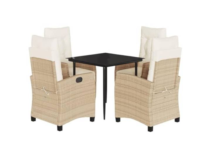 PUGYNBK Garten-Esszimmer-Set, 5-teilig, mit Kissen aus synthetischem Rattan, Beige