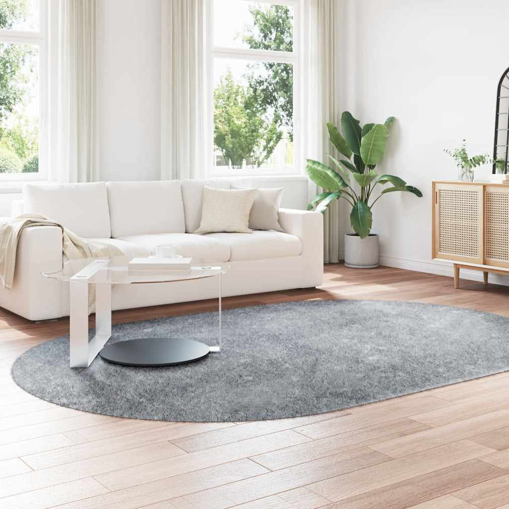 Latitude Run Solid Colour Area Rug Silver grey Oval 200 x 300cm