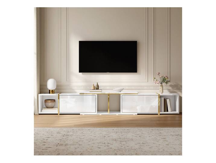 STILVORA Lowboard TV-Schrank mit Ablagefächer TV-Board mit Hochglanzfronten (TV-Möbel, Fernsehtisch, geschlossene Fächer, ausziehbare Elemente, Hochglanzfronten, offene Fächer), für Flur, Eingangsbereich, Diele, Wohnzimmer