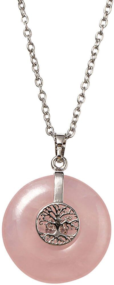 Kette mit Anhänger FIRETTI "Schmuck Geschenk Halsschmuck Halskette Ankerkette Lebensbaum Edelstein", bunt (silberfarben, rosa), Halsketten, Damen, Edelstahl, L: 60 B: 2mm, Made in Germany - mit Edelstein, B:2mm