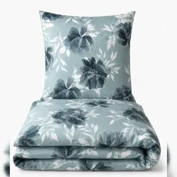 Leonado Vicenti Feinbiber Bettwäsche 155x220 + 80x80 cm Blau Weiß Blumenmuster mit Reißverschluss