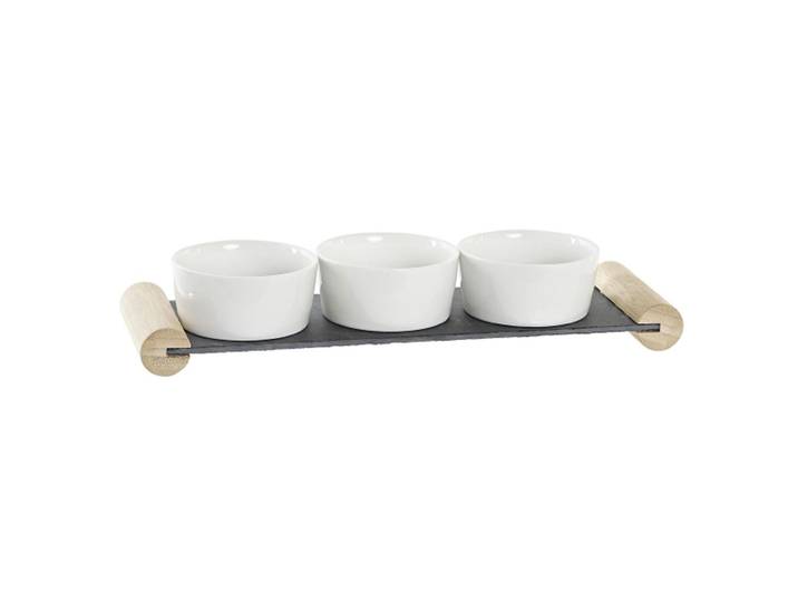 Tapas Set aus Holz, Keramik und Schiefer, Vorspeisen Teller, braun, schwarz, weiss