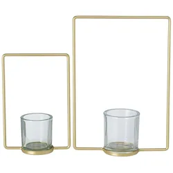 Boltze 2er Set Teelichthalter Franjo, Set: 15-22 x 8 x 22-31 cm, gold