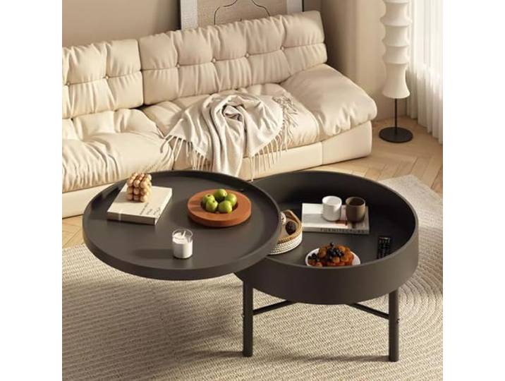 SAJMN Runde Couchtische für das Wohnzimmer, stilvoller Mitteltisch für das Wohnzimmer, cremefarbener Beistelltisch für das Wohnzimmer, Stabiler Metallrahmen, robust und einfach zusammenzubauen, fü