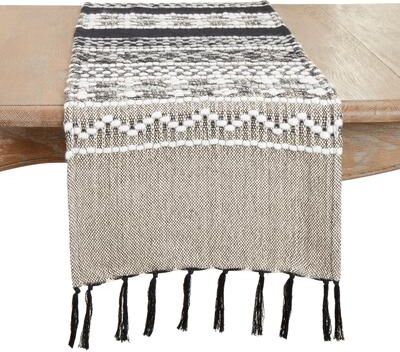 Saro Lifestyle "Crafted Multi-Pattern Fringed Table Runner - 16""x72"""