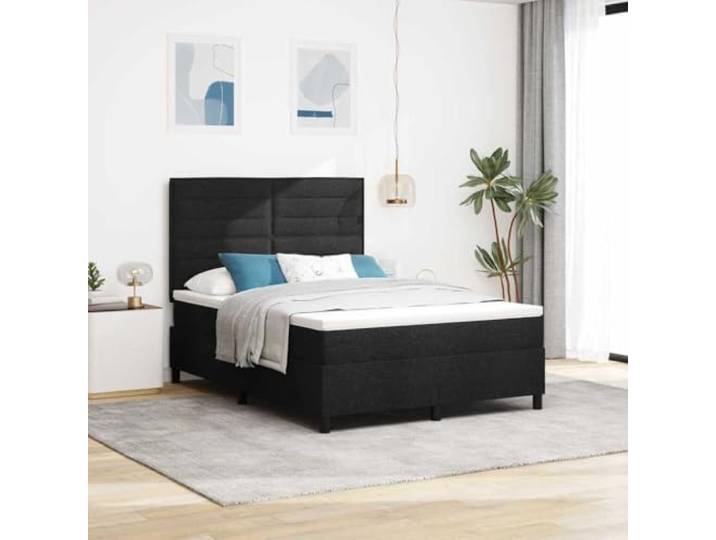 RJPLMFV Boxspringbett mit Matratze, Schwarz, 160 x 200 cm Atmungsaktiver Stoff, Kopf verstellbar in 2 Höhen, Rahmen mit Latten, mittelfest