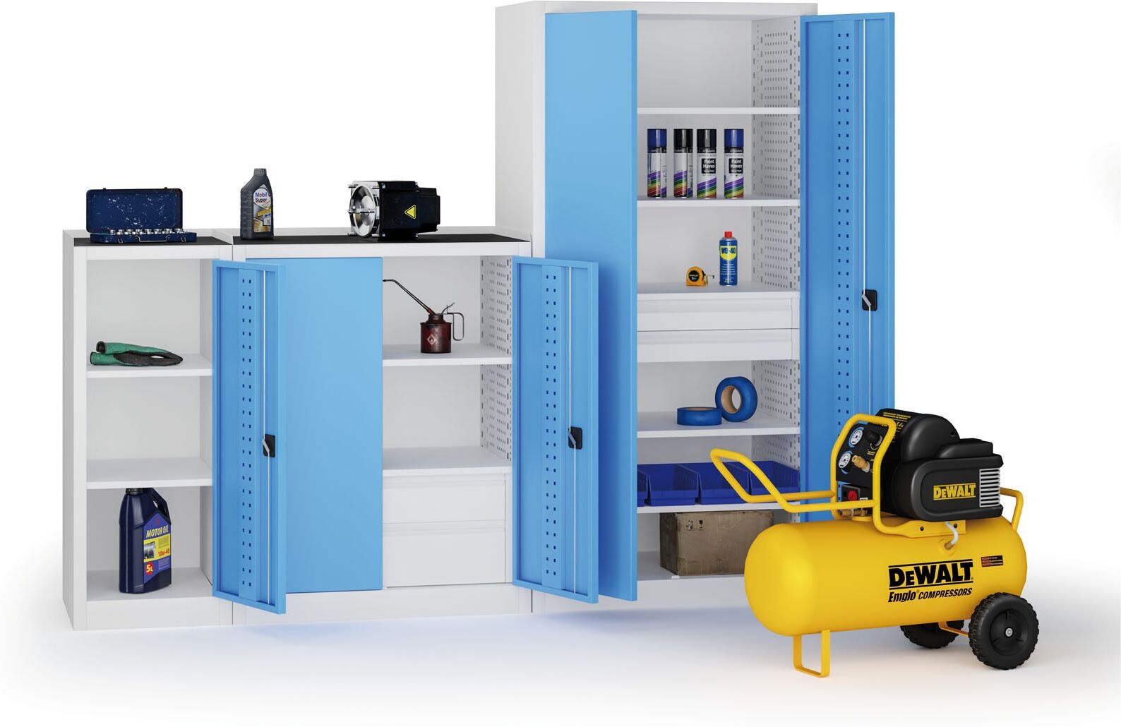 B2B Partner Werkstattschrank, 2 Regalböden, 1180 × 950 × 500 mm, blaue Tür