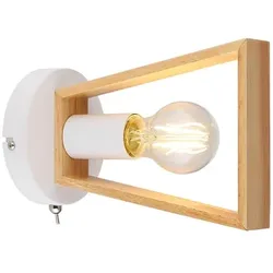 ARTE LAMP Wandleuchte innen – LED - mit weißer Metall-Lampenfassung und Lampenschirm aus Holz – Wandlampe für Schlafzimmer
