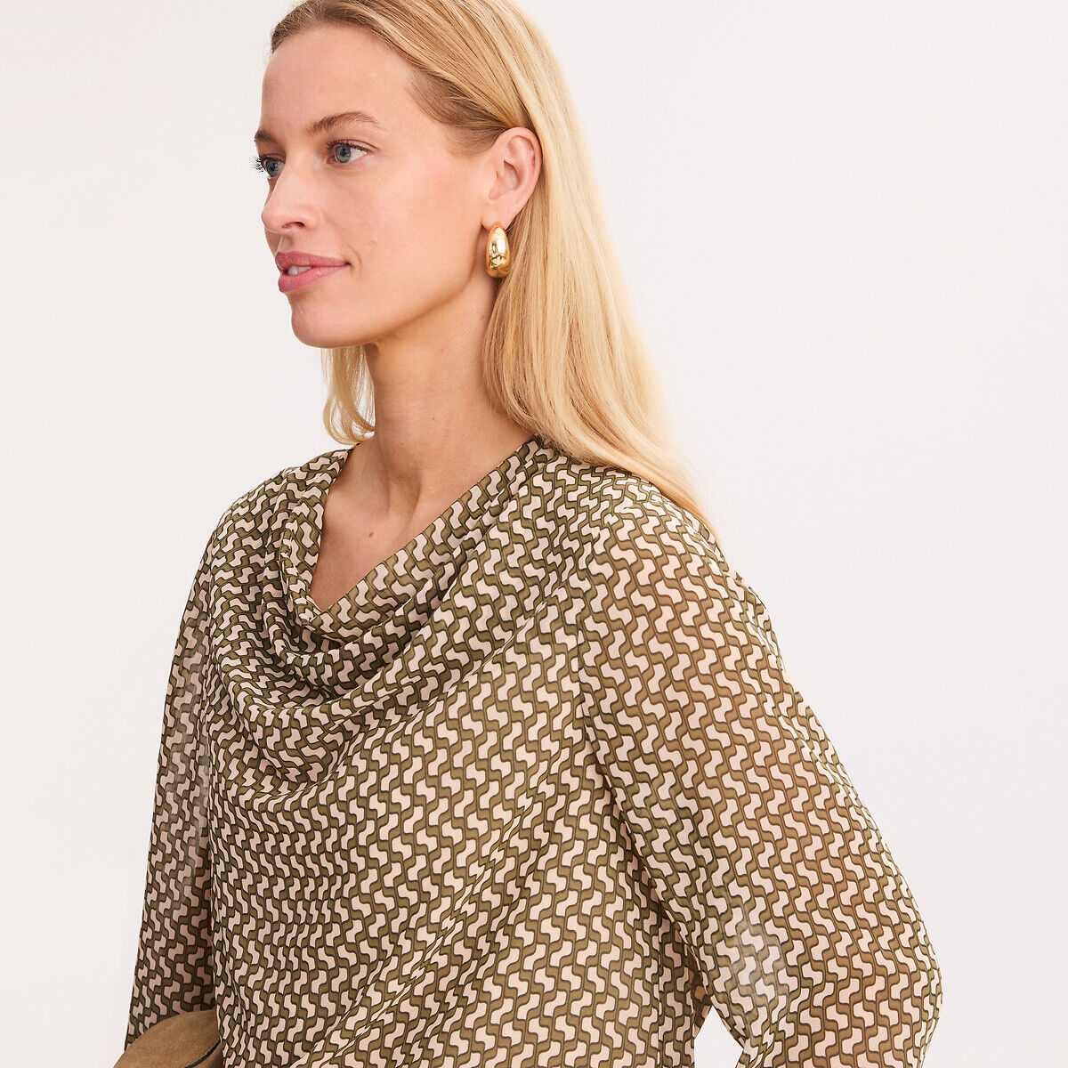 ANNE WEYBURN Blouse col bénitier imprimé graphique manches longues