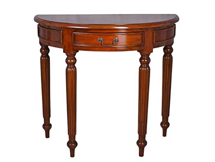 Unbekannt Wandkonsole „Villa Livingstone“ – Halbrunder Konsolentisch aus massivem Mahagoniholz, mit Schublade, Antikstil Kolonial Design, H 75 cm, B 84 cm, T 41 cm mar003 Palazzo Exklusiv