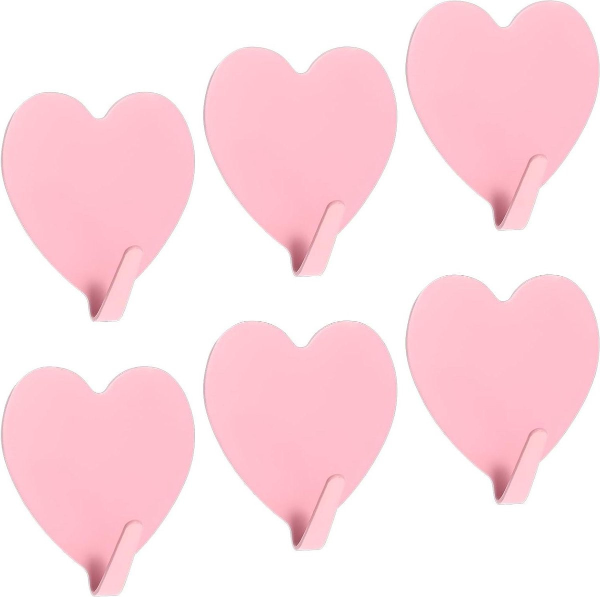 6 stuks Zelfklevende hartvormige wandhaken - Roze