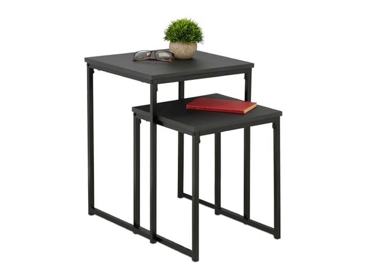 Relaxdays bijzettafel set van 2, stapelbaar, mimiset, zwart