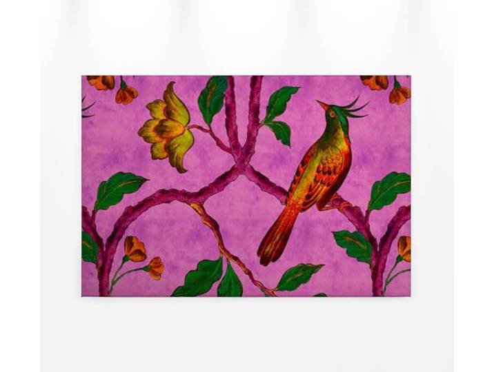 A.S. Création Leinwandbild Paradiesvogel Tiere - Kunstdruck rosa grün - 90x60 cm Querformat - Moderne Wanddekoration Schlafzimmer Wohnzimmer Küche - Bild auf Keilrahmen