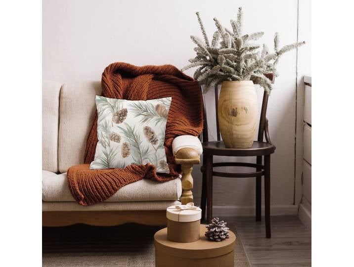 Dekokissen QUEENCE Tannenzweige , beige (bedruckt gemustert), B:40cm H:1cm L:40cm, Polyester, Dekokissen_Sitzkissen_Kissenhüllen, Dekokissen, Dekokissen mit HD Premium Druck Weihnachten