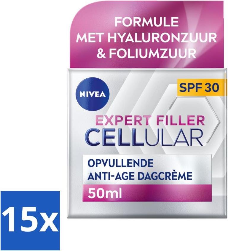 NIVEA - CELLular Expert Filler Tagescreme - Anti-Aging Gesichtscreme - LSF 30 - Mit Hyaluronsäure, Kreatin & Folsäure - 50 ml - Vorteilspack - 15 Stücke
