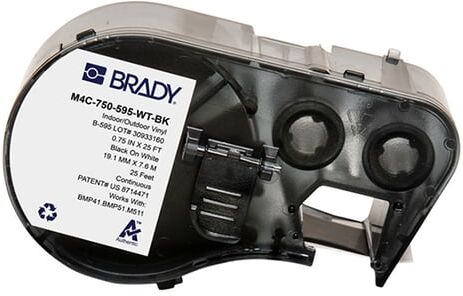 Brady M4C-750-595-WT-BK etiquetas de vinil preto sobre branco 19,05 mm x 7,62 m
