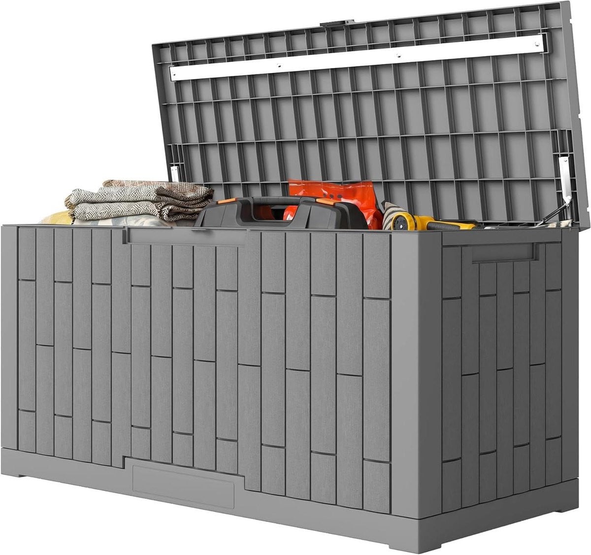 Tuinbox Kunststof Opbergbox in Grijs met Houtlook - 379 Liter