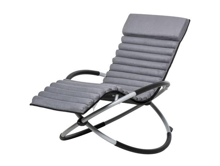 Outsunny Outsunny Chaise Longue à Bascule Pliable Rocking Chair avec Matelas revêtement Aspect Daim métal textilène Gris Noir