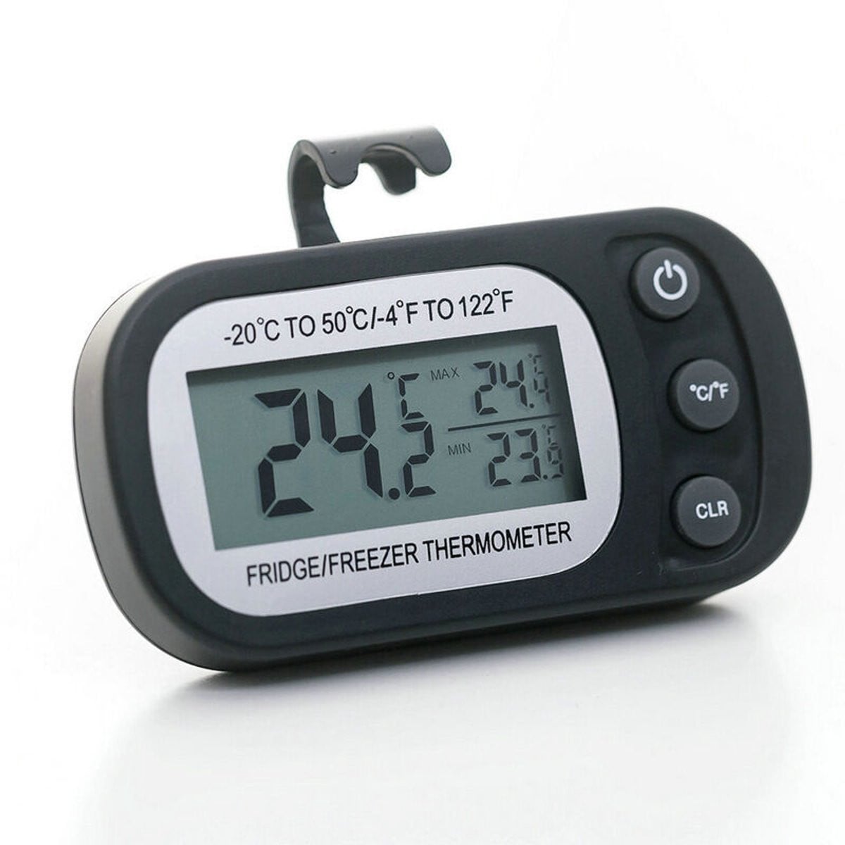 Mini digitale binnenthermometer en hygrometer met groot scherm en klok, wit