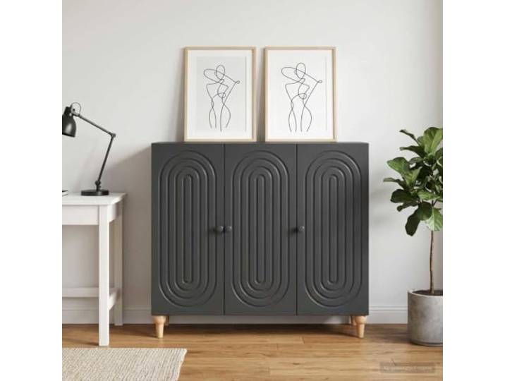 RJPLMFV Anrichte, schwarz, 89 x 34,5 x 80 cm, aus Holz Robuste Regale, 90° drehbare Türen, vielseitig einsetzbar, Küche, Büro, Wohnzimmer, einfache Reinigung